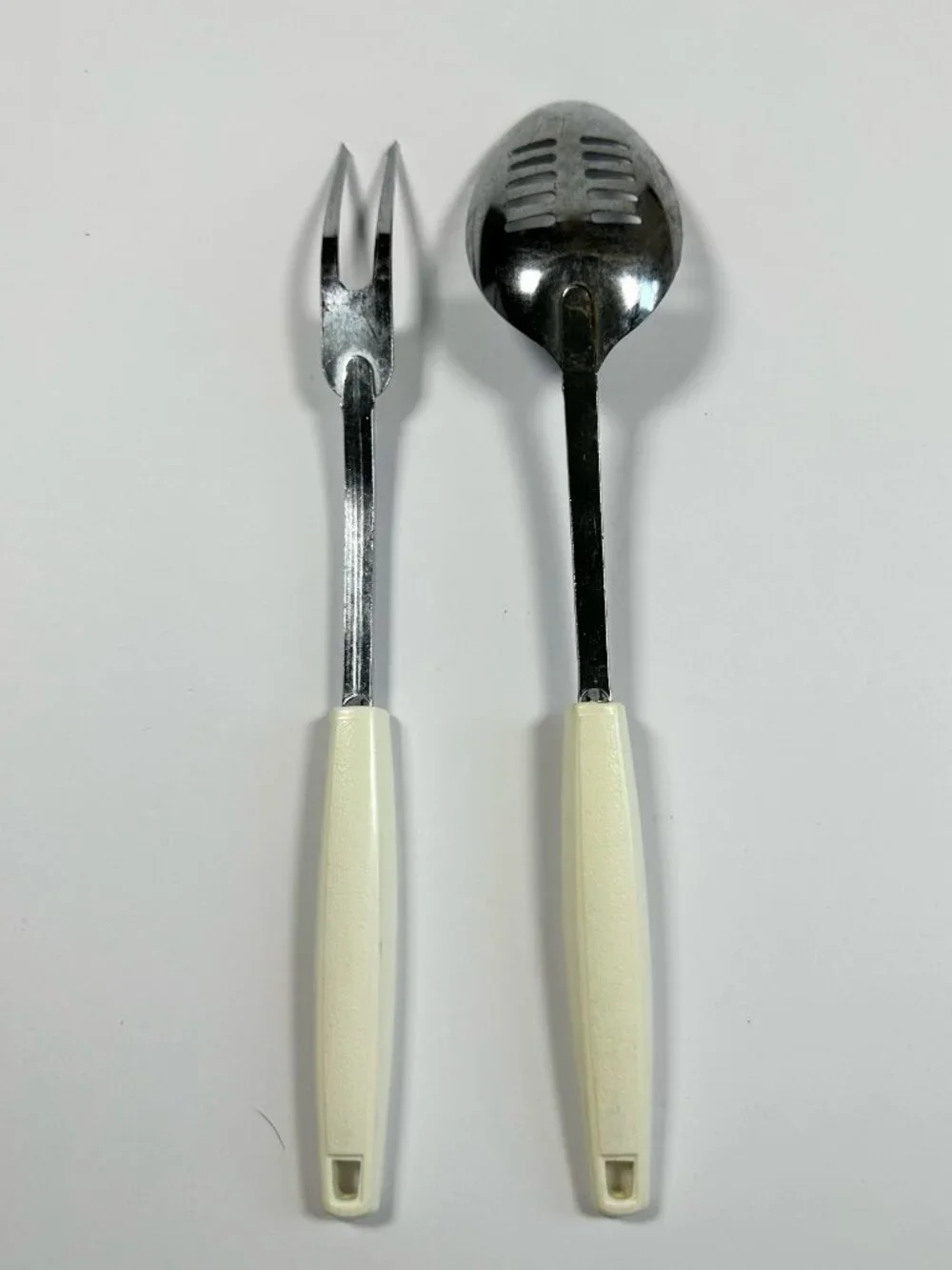 EKCO Chromium Plated Utensil Set Of Two Fork &‎ Slotted Spoon Orange Handles